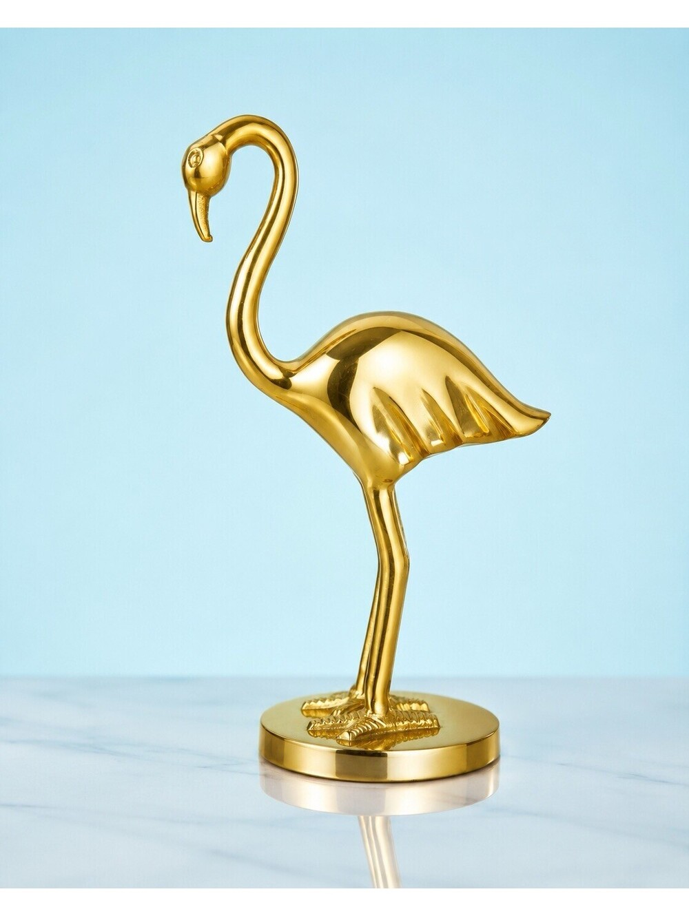 Indian Vintage 1950s Flamingo Figurine On Palm Leaf Base Brass, 5x12"